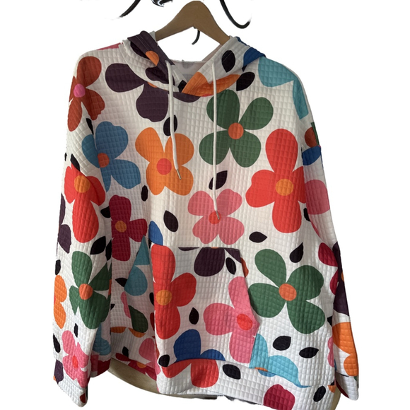 Unbranded Tops - Women's Unbranded Floral Hoodie 4XL White Multi-color